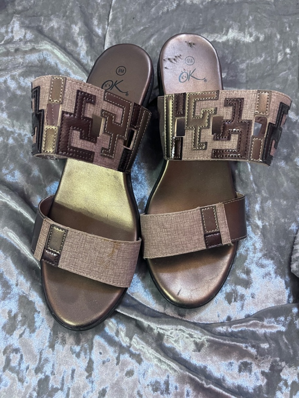 Brown Geometric Slide Sandals - Women's